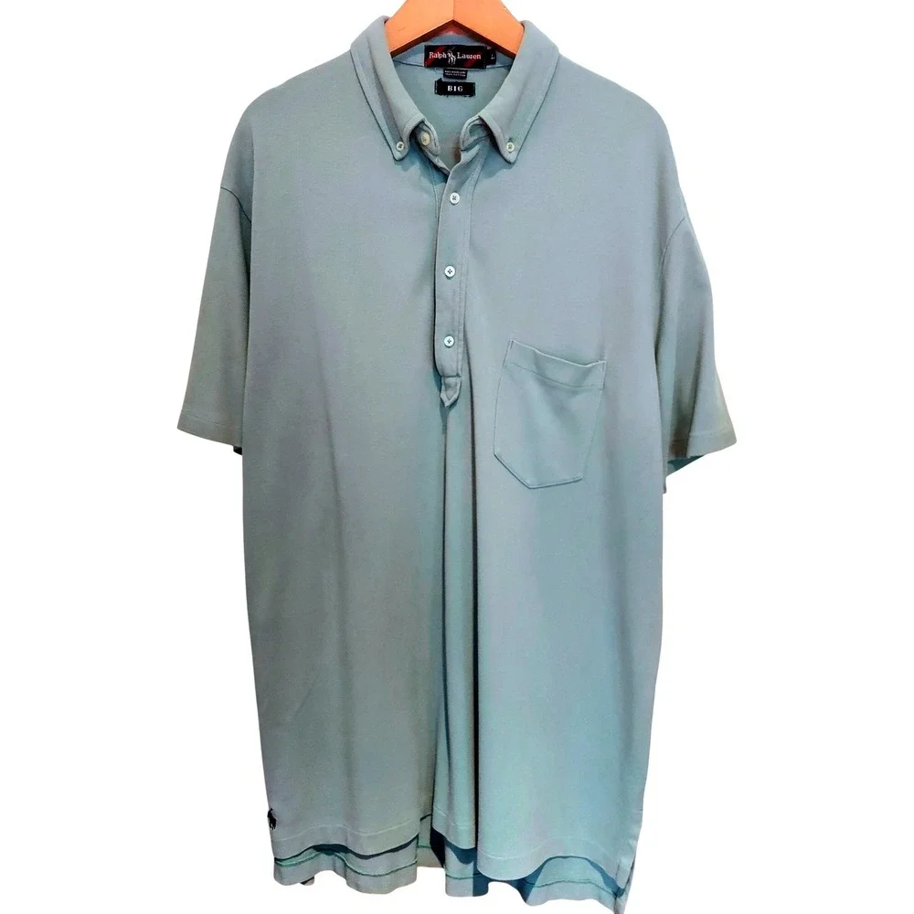 Ralph Lauren Vintage Mens Y2K Style Polo Shirt Mint Green Cotton Button Down XXL